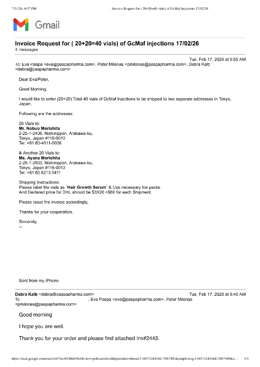 Full supplied email conversation, page 1 of 3, existing white redactions retained