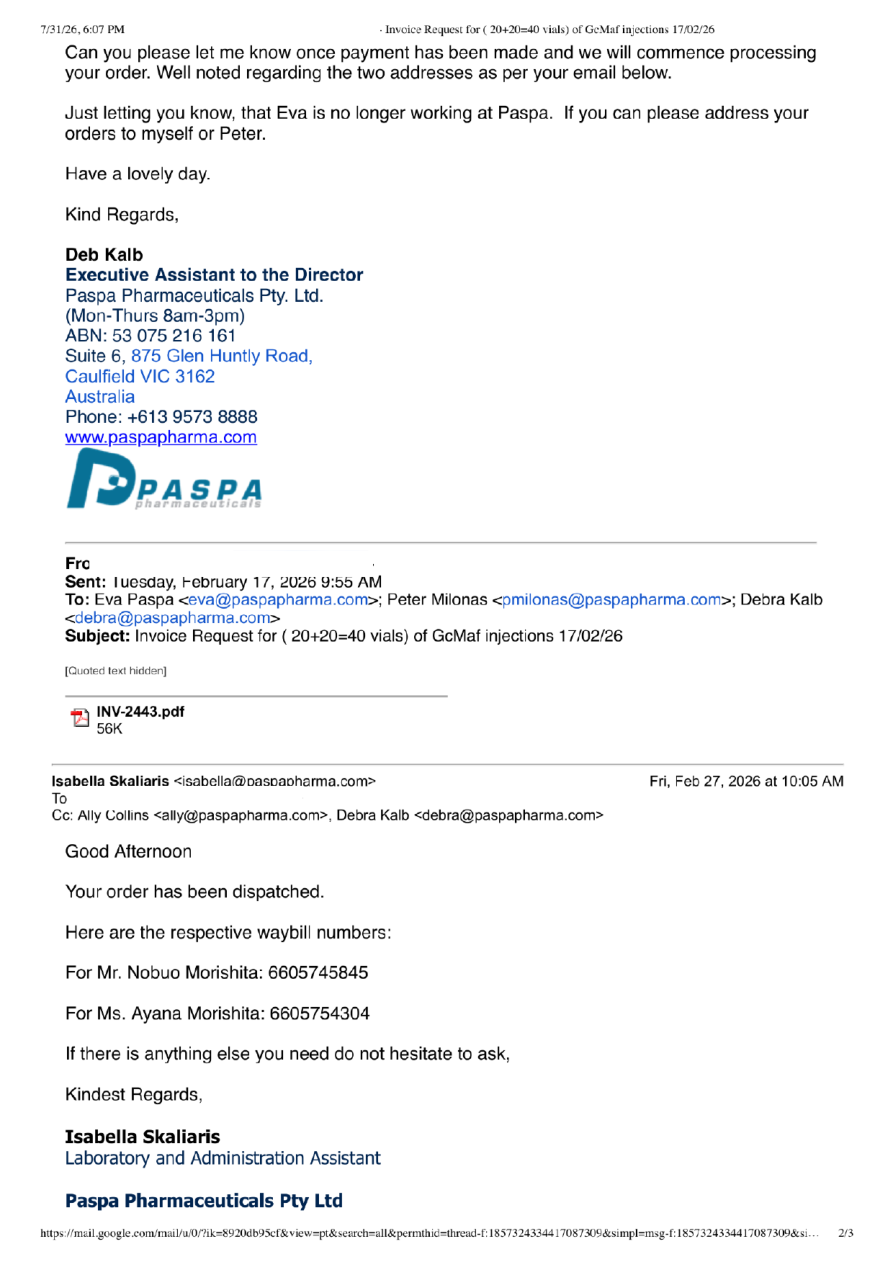 Full supplied email conversation, page 2 of 3, existing white redactions retained